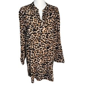 COCOMO Women's 3X Leopard Print‎ Long Sleeve Pull Over Roll Tab Sleeve Tunic Top